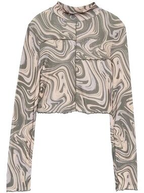 Topshop Marble Swirl Long Sleeve Crop Top in Sage and Cream Women’s Size US 4-6